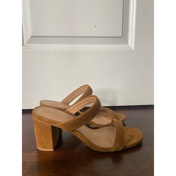 Soludos Ines Walnut Tan Suede Leather Heels Slip On Block Heel Strap Sandals 8 - Picture 7 of 10